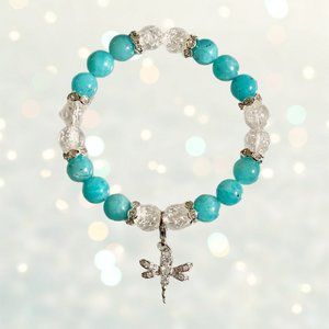 Ice Amazonite with Cracked Clear Quartz Bracelet with Removable Butterly Charm